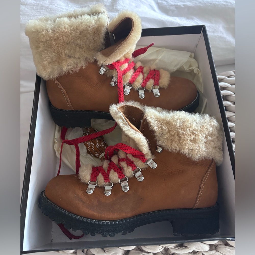 Jcrew Women's Pecan Leather Boots with Red Laces